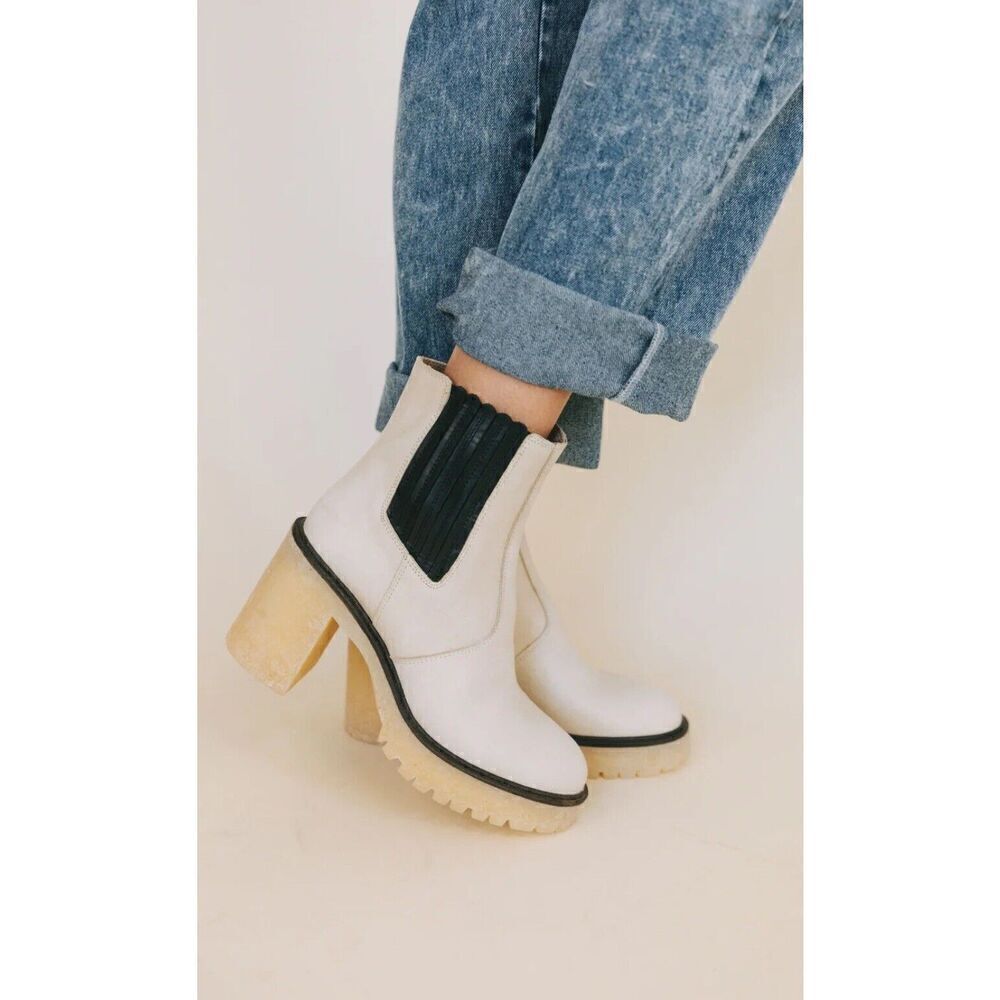 Free People James Chelsea Boot White Leather Size 39 New In Box Retail $188